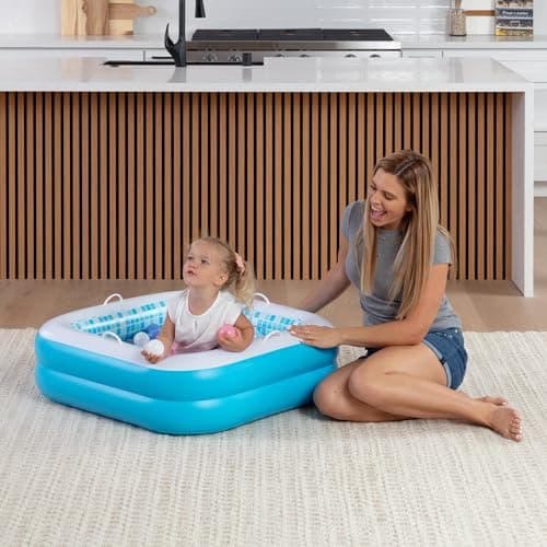 Inflatable Baby Pool for Toddlers 1-3, Handles, Soft Floor & Drain, 34"x10" Kiddie Pool, Blow Up Bathtub & Ball Pit, Summer Outside Kid Water Toy Outdoor Play First Birthday Gift for Boys Ages 1 2 3