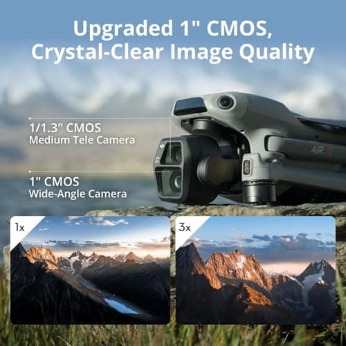 DJI Air 3S Fly More Combo (RC-N3), Drone with 1" CMOS Wide-Angle & Medium Tele Camera, 4K/60fps HDR Video, Nightscape Omnidirectional Obstacle Sensing & 3 Batteries for Extended Flight Time