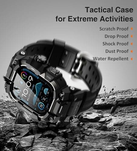 ULTIMAL Rugged Case with Band for Apple Watch 49mm,Compatible with Apple Watch Ultra 3/2/1, Military Grade Shockproof Bumper Cover for iWatch Tactical Band Men (Black, 49mm)