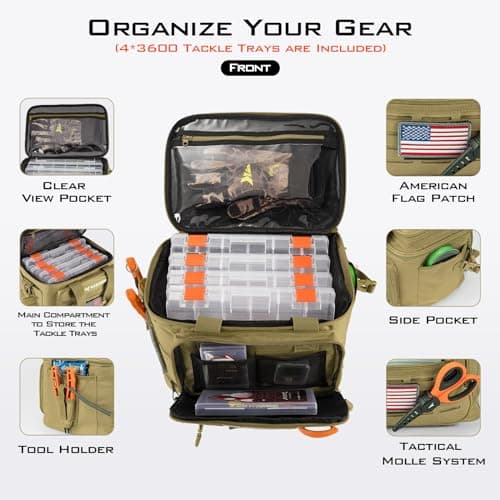 KastKing Karryall Fishing Tackle Bags with 4 * 3600 Tackle Trays - Saltwater & Freshwater Fishing Gear Storage