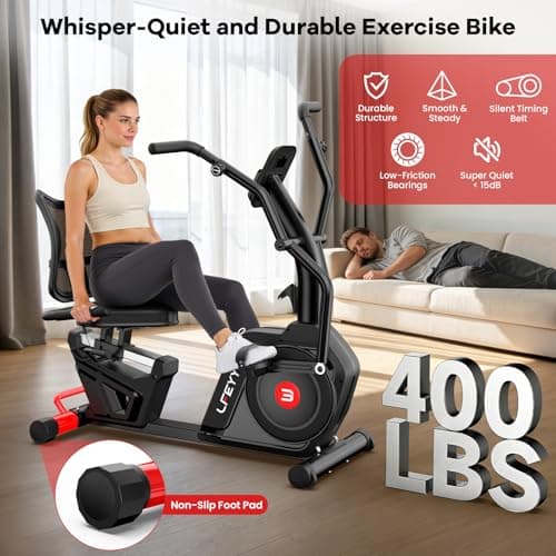 Recumbent Exercise Bike, Stationary Recumbent Exercise Bike for Home with Arm Exerciser, 16-Level Magnetic Resistance, Bluetooth App, LCD Monitor, Heart Rate, Heavy-Duty Frame