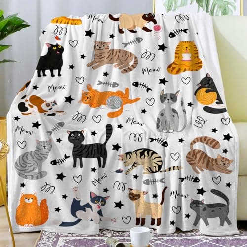 Cute Cat Blanket Animals Pet Pattern Gifts for Cat Lovers Soft Lightweight Flannel Throw Blankets for Kids Adults 50"x40" B09T3DVZCD
