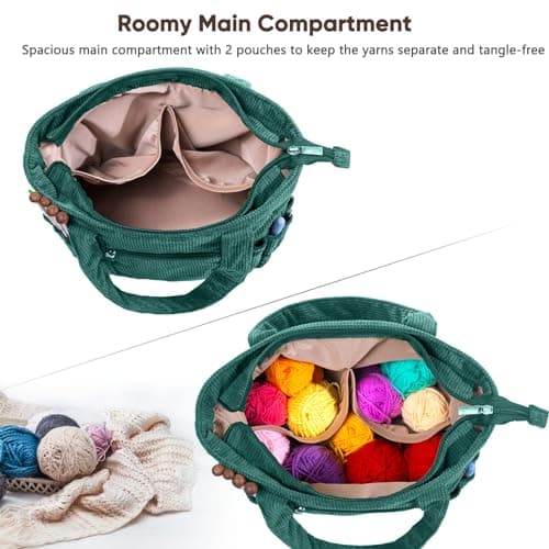 Crochet Bag and Tote - Corduroy Yarn Bag - Yarn Holder for Crocheting - Crochet Storage Bag for Crochet Hooks, Crochet Accessories, Knitting Bag for Crochet Lovers, Mother's Day Gift