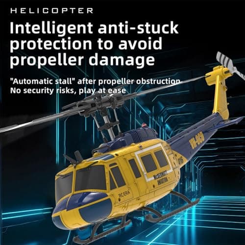 RC ERA C032 UH-1 Huey Helicopter - Remote Control Helicopters for Adult, 1/48 Sacle 2.4G 6CH Gyro Stabilized Aircraft with Altitude Hold & Optical Flow,3D Stunt Drone (Yellow)