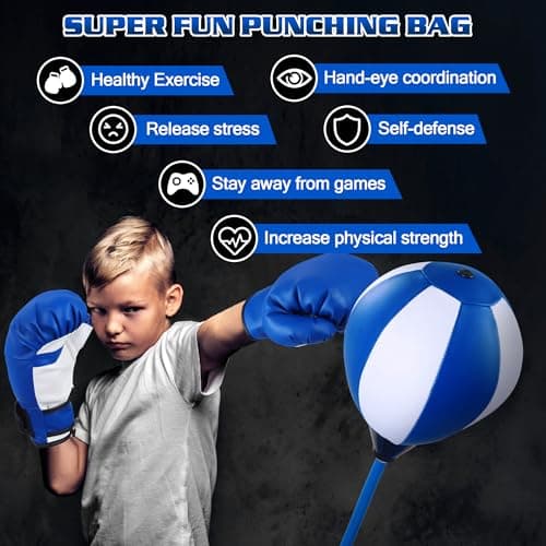 Punching Bag for Ages 3 4 5 6 7 8+ Years Old Kids, Boxing Bag Set Toy with Boxing Gloves, Height Adjustable Punching Bag, Sport Toy for Boys & Girls, Ideal Christmas Birthday Gift for Kids