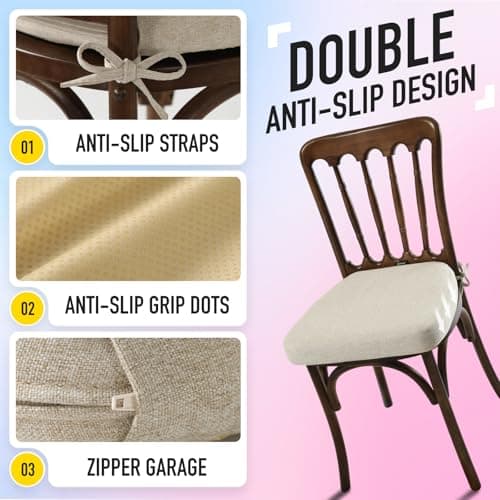 SUNROX Cooling Gel Memory Foam Chair Cushions, 2.6" Thick U-Shaped Dual-Layer Comfort Dining Chair Pads, Non Slip Seat Cushion with Ties for Indoor Kitchen Office 17"x16" Set of 4, Cream