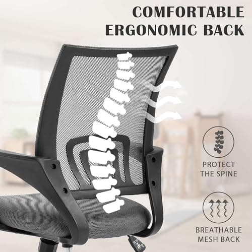 MKDLUFEI Office Chair, Ergonomic Cheap Desk Chair with Lumbar Support, Adjustable Mid Back Task Rolling Swivel for Home Office Student, Adults,Study, Grey
