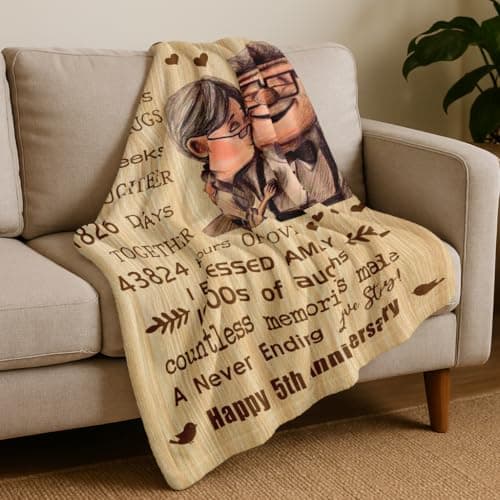 5 Year Anniversary Blanket Gifts for Wife/Her, 5 Year Marriage Anniversary Blanket Gifts 60’’X50’’, 5th Anniversary Romatic Gifts for Him/Couple, Gift for 5th Wedding Anniversary