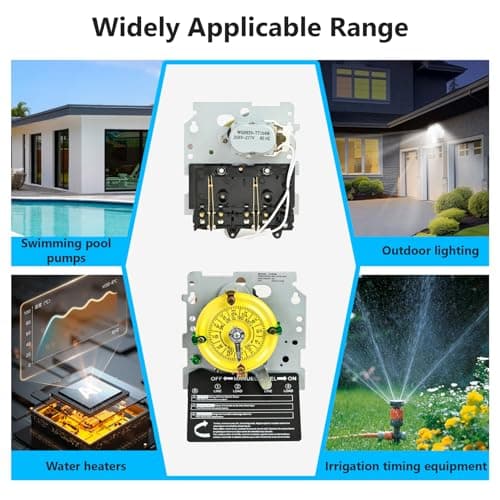 T104M Pool Timer Mechanism Only, 208-277V DPST 40A Time Switch, Pool Pump Timer, Heavy-Duty Mechanical Time Switches, 24 Hour 12 ON/Off for Pool Pump,Time Switch Mechanism Only, 6 Years Warranty