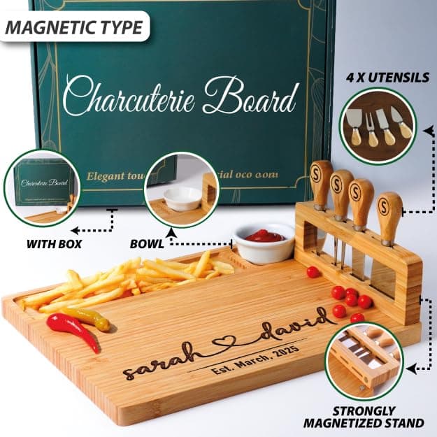 Personalized Charcuterie Board Gift Set, Christmas, Engagement - Wedding Gifts for Couples 2025, Custom Cheese Boards Gifts, Bridal Shower Gifts for Bride, Housewarming Gifts New Home for Women