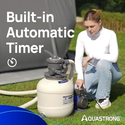 AQUASTRONG Sand Filter Pump for Above Ground Pool, Pool Pumps Above Ground,Pool Sand Filter with 6-Way Valve,Improved Circulation and Filtration, 14in, 2/3 HP 3000 GPH with Timer