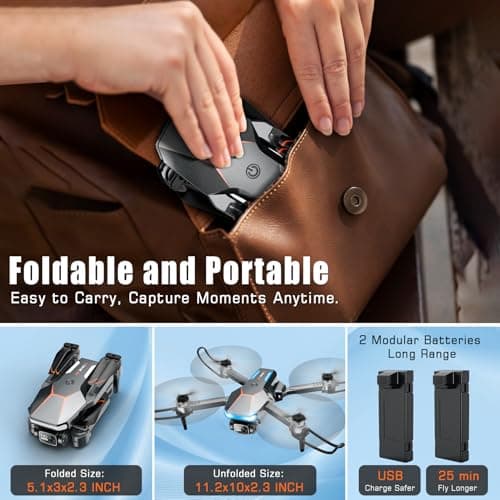 Drone with Camera, 1080P FPV Foldable Drone with Stable Altitude Hold, Gravity Control, Trajectory Flight, 90° Adjustable Lens, One Key Take Off, 2 Batteries, RAGPIP X66 Drone Toy for Kids Adult Beginners