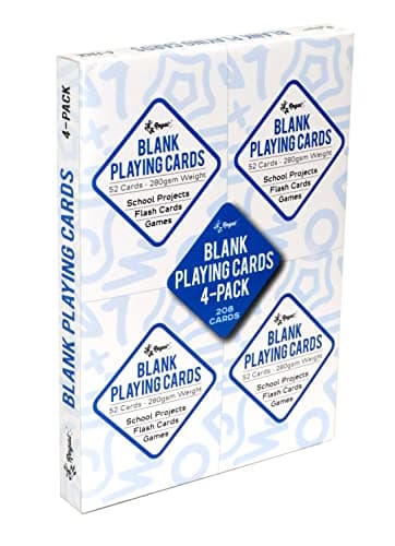 Regal Games 208 Blank Playing Cards to Write On - Custom Blank Deck of Cards - (2.5" x 3.5") Cardstock White Poker Size - 4 Packs x 52 Cards
