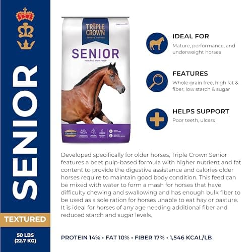Triple Crown Senior Horse Feed, High Fat and High Fiber, 50 lbs