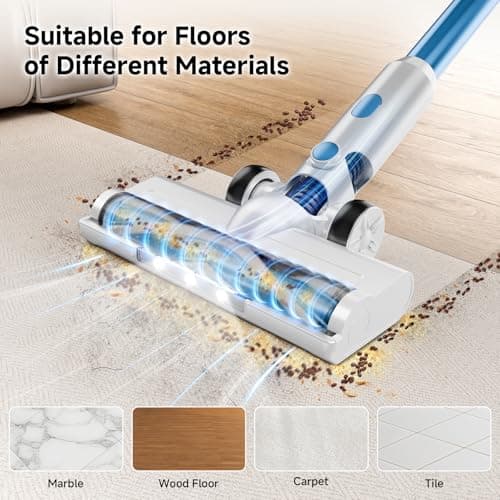 BSNAW Cordless Vacuum Cleaner for Home - Lightweight, Stick Vacuum Clean with Rechargeable Battery, Max 45Mins Runtime, 8 in 1 Handheld Vacuum for Hardfloor & Carpets Pet Hair, Blue&White