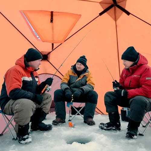 ABXMAS Ice Fishing Shelter 3-4 Person, Portable Insulated Ice Fishing Tent with Stove Jack, Hub-Style Shelter Shanty Waterproof 600D Insulated Layer 2 Doors 2 Windows for Winter