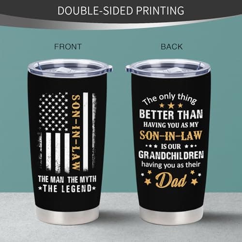 Son In Law Gifts - Christmas Gifts for Son In Law - Son in Law Gift from Mother/Father in law, 20 oz Stainless Steel Tumbler With Lid & Straw