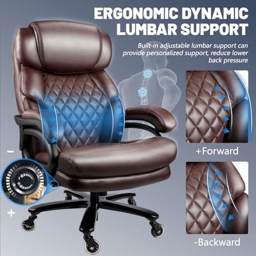 800LBS Big and Tall Office Chair for Heavy People, Heavy Duty Executive Chair with High Back, Extra Wide Seat and Adjustable Lumbar, Large Computer Desk Chair Comfortable for Home Office (Brown)