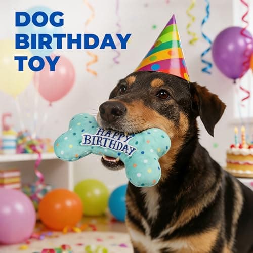 PrimePets Dog Birthday Toys, Plush Dog Squeaky Toys, Stuffed Puppy Chew Toy for Small Medium Large Dogs, Bone Pet Toy B09C5RZ8DT