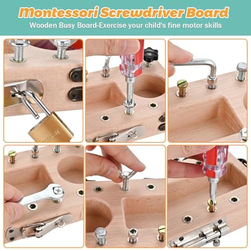 Montessori Screwdriver Board Set with Lock and Key, Montessori Toys for 3 4 5 Year Old, Wooden Screw Driver Activities Tools, Fine Motor Skills Preschool Learning Sensory Toy B0G4VS2511