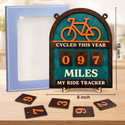 Wooden Yearly Riding Mileage Counter Home Decor, Cyclists Gifts for Men, Bike Mileage Tracker Miles Cycled This Year Tracker Sign Cycling Cool Gifts for Cyclists Men B0H83MDJ3R