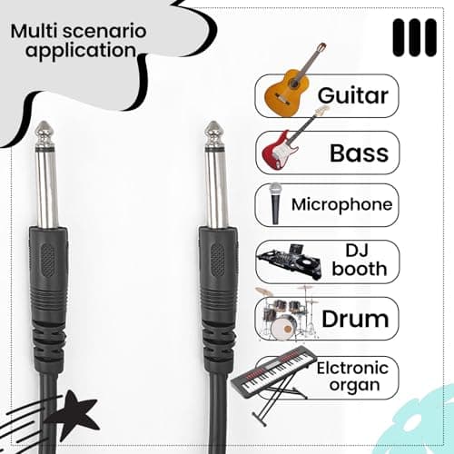 10 ft 6.35mm Guitar Cable - Straight to Straight Instrument Cable, Black Electric Guitar Cord for Electronic Drum, Musical Instrument, Speaker