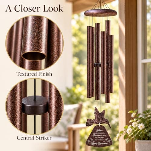 Sunflower greeting card shares warm retirement wishes for women and men, colleagues, bosses, teachers, friends, or coworkers. Wind Chimes Retirement Gift for Women, 32 Inch Hummingbird Chime with Card B0FD3MFY59