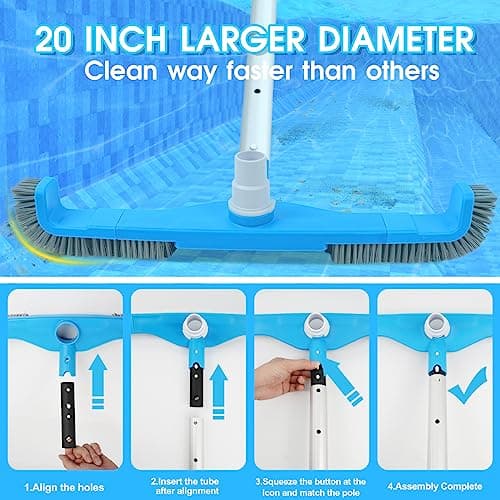(2026 Upgraded) 20" 2 in 1 Pool Brush Vacuum Head with Swivel Hose Connection & Sturdy Nylon Bristles for Heavy Duty Inground & Above- Ground Pool Cleaning - Connecting 1-1/4" or 1-1/2" Hose (No Pole)