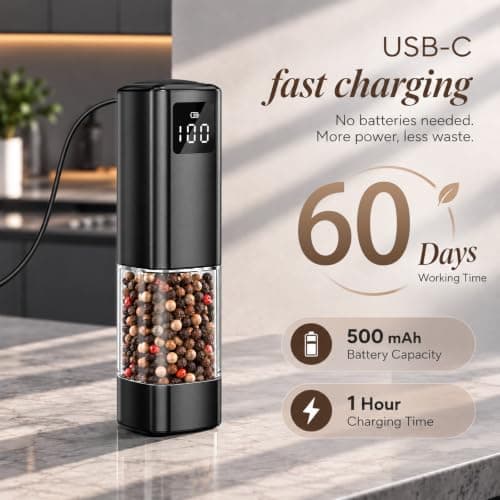 LED Display & Light, Ceramic Core, Adjustable Grind, 3.5 oz x2, Kitchen Gadget for Cooking, BBQ, Home Gifts for Women Men Electric Salt and Pepper Grinder Set,Automatic Pepper Mill Shakers,2 Pack B0FCF875FT