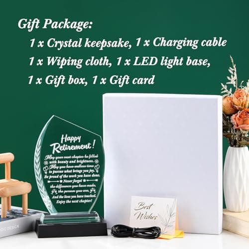 Movdyka Retirement Gifts for Women Men - 2025 Happy Retirement Crystal Keepsakes Plaque with Light Base Best Retired Gift for Woman Teacher Doctor Nurse Coworkers Boss Mom Friends Retiring Decor
