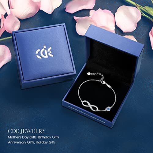 CDE Infinity Heart Birthstone Charm Link Bracelet for Women 925 Sterling Silver Adjustable Mother's Day Christmas Day Gift Anniversary Birthday Jewelry for Wife Girlfriend Her