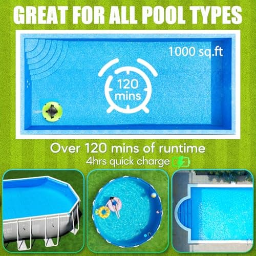 2026 Cordless Robotic Pool Cleaner - 120 Mins Automatic Pool Vacuum for Above Ground Pool & In - Ground Flat Pools up to 1000 Sq.Ft, Robot Pool Cleaner with Self - Parking Tech