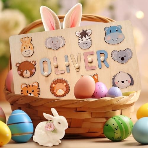 Personalized Wooden Name Puzzles for Toddlers 1-3 | Custom Wooden Name Puzzle for Easter Basket Stuffers for Toddler | Customized Baby Gifts for Boys Girls First Birthday B0CRP7NTR5