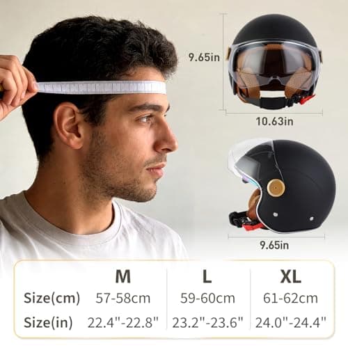 Retro Bluetooth 3/4 Open Face Motorcycle Half Helmet for Men Women - Dual Visors DOT Approved Lightweight Vintage Motorbike Helmet for Scooter Moped ATV Street Dirt Bike Commuting