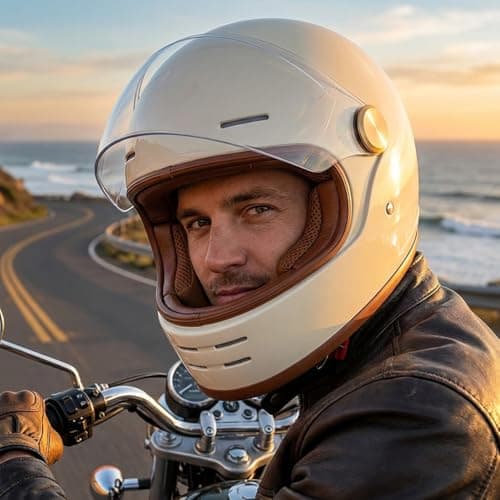 Retro Motorcycle Helmet for Adults?Vintage Full Face Helmet with Ventilation System, Waterproof Design for Motorcycle Riding