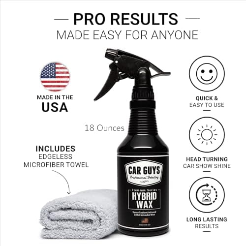 CAR GUYS Hybrid Spray Wax | Advanced Car Wax | Long Lasting and Easy To Use | Safe on All Surfaces | 18 Oz Kit with Towel