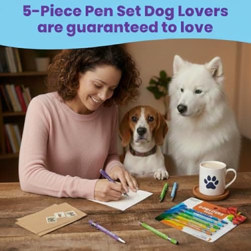 Smooth Writing, Metal Barrel, Doggy-Themed Quotes, Gift for Friends, Vet Tech, Pet Owner, Coworker, Birthdays Funny Dog Lover Gift Pen Set, 5 Black Ink Ballpoint Pens, Stylus Tip B0DBJFJ1KQ