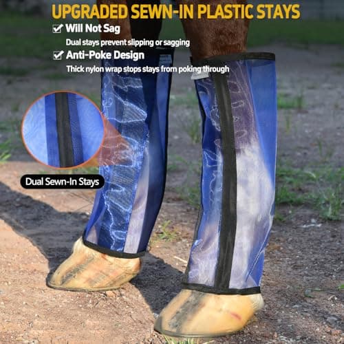 Fornyk Mesh Horse Fly Boots Set of 4, Non-Slip Horse Leggings, Loose Fitting Fly Boots for Horses, Breathable Adjustable Leg Wraps, Reduce Stomping & Stay Up, Not Sag, No Rub