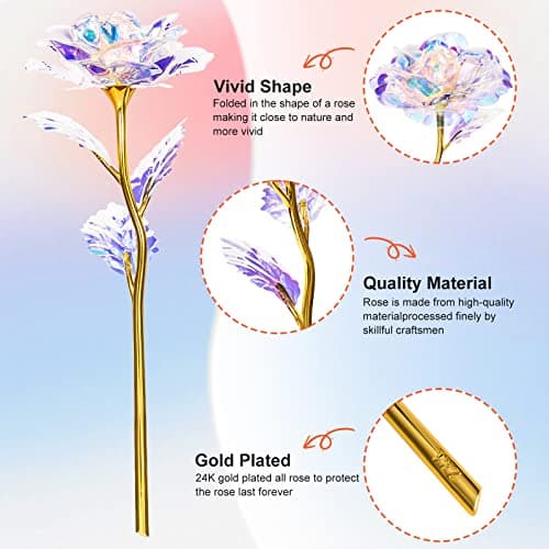 Christmas Flowers Gifts for Women, Mom Birthday Gifts for Christmas, Galaxy Glass Rose Forever Preserved Flowers Eternal Crystal Roses Xmas Gifts for Grandma Wife Sister Her Friends, Colorful