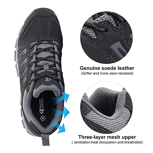 OL OUTJET LEGEND Men's Waterproof Hiking Shoes Leather Comfortable Lightweight Anti-Slip Outdoor Walking Work Sneakers