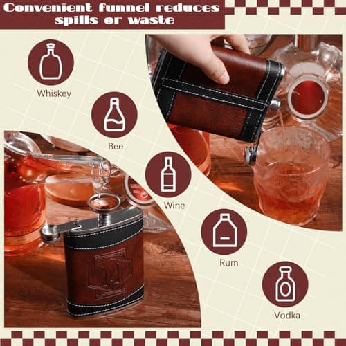 Hip Flask with Funnel, Groomsmen Wedding Birthday Gift Occasions, Custom Whiskey Alcohol Bottle for Dad Grandpa Liquor Baderke Leather 8 oz Flask for Men Groomsmen Gift, Black, Brown, Letter B B0CTTMJWGT