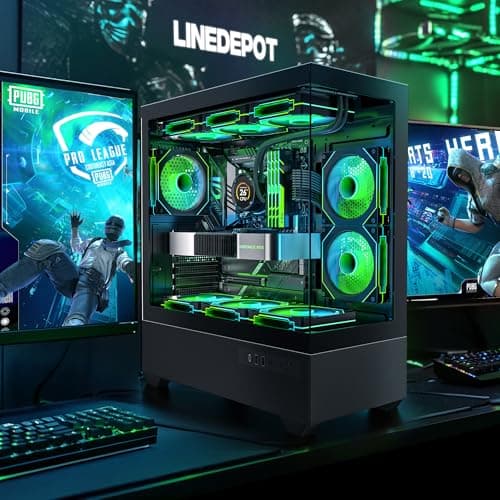 Gaming PC Case, Type-C ATX Computer Case with 6 PWM ARGB Fans Pre-Installed, Full Tower PC Case Full-View Dual Tempered Glass, Black(H2)