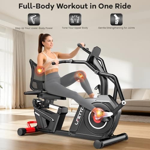 Recumbent Exercise Bike, Stationary Recumbent Exercise Bike for Home with Arm Exerciser, 16-Level Magnetic Resistance, Bluetooth App, LCD Monitor, Heart Rate, Heavy-Duty Frame