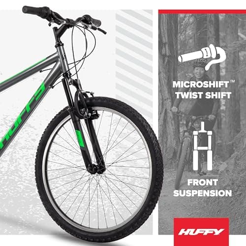 Huffy Stone Mountain Bike for Men and Women, 20”/24”/26”, 6-Speed (20”) or 21-Speed, Front or Dual Suspension (Varies), Multiple Colors, Adjustable Saddle, Shimano Equipped, All-Terrain Tires