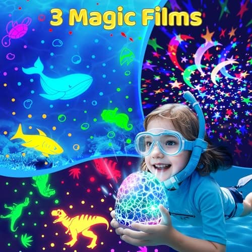 Baby Toys Sensory Toys for Boys Sound Machine Night Light Projector Autism Toys Kids Christmas Gifts | 15 White Noise 3D Films 31Colors Remote Control Night Light for Kids, Baby Boy Gifts Egg Light