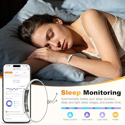 Smart Bracelet for Women, Jewelry Fitness Tracker with 2 Bands, Heart Rate & SpO₂ Monitor, Stress & Sleep Tracking, Step & Calorie Counter, 5ATM Waterproof for iOS & Android, No Subscription, Silver