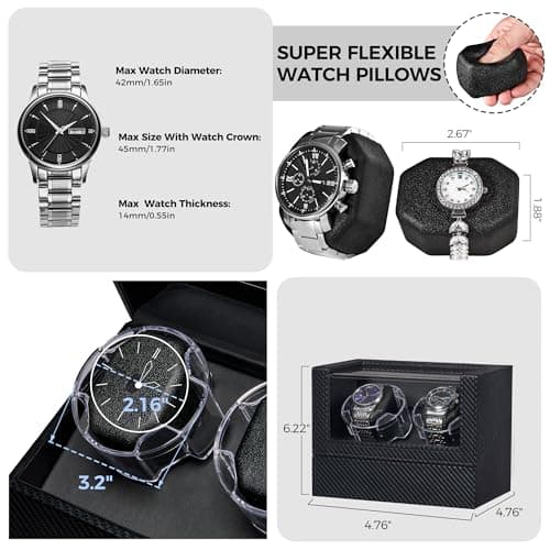 ANWBROAD ANWBROAD Watch Winder for Automatic Watches, Double Automatic Watch Winder Box with Quiet Japanese Motor, 4 Modes Dual Watch Winder wIth LED Light, Type-C Adapter, UJWW016C