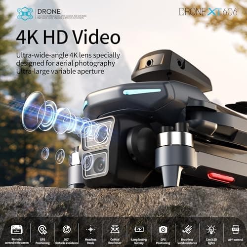 GPS Drone with HD Dual Camera, Brushless Motor & 5 Inch Screen Remote, EIS Anti-Shake Gimbal, Obstacle Avoidance & Optical Flow Positioning, under 250g Lightweight XT606 FPV Drone for Beginners Adults