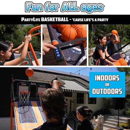 PartyLife 2-Player Basketball Arcade Game w/Optional LED Lights | Electronic Scoring | 5 Balls, 1 Pump, 8 Games | Folding Design | Heavy-Duty Steel Frame | Fun for Everyone - Choose Your Model