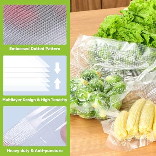 Bonsenkitchen Vacuum Sealer Rolls Bags, 6 Pack 3 Rolls 11" x 20' + 3 Rolls 8" x 20' Commercial Grade BPA Free Bag Rolls, Durable Customized Size Food Vac Bags for Storage and Sous Vide Cooking VB3211